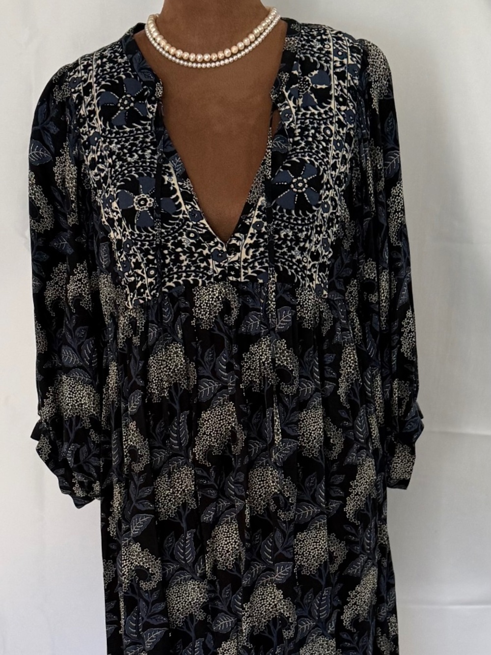 BA&SH Lady Printed Mini Dress - Black & Blue Floral V-Neck - Size 1 / S